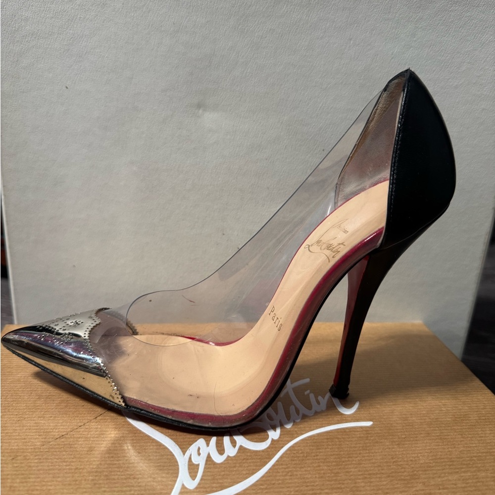 Christian Louboutin Black and Silver Heels kid PVC Djalouzi 120